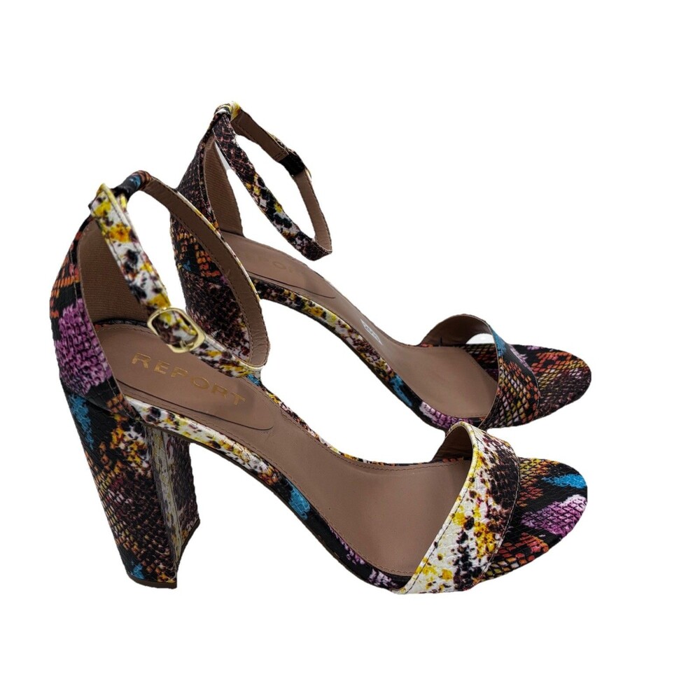 Report Rainbow Heel Womens 9 Snakeskin Chunky  Statment Open Toe Pumps Shoes